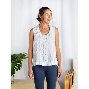 Cut Loose Women's XS Crinkle Cotton Linen Blue White Stripe Sleeveless Top
